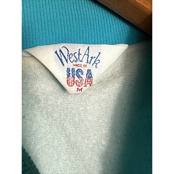 Vintage Turquoise Satin Jacket West Ark Southwestern Native Bar Lights Prod READ - Picture 3 of 14